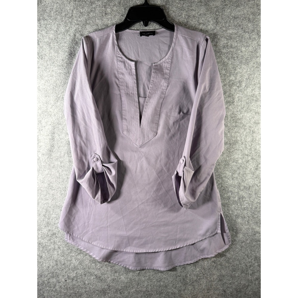 The Limited Women Lavender Purple Roll Tab Sleeve Split Neck Tunic Blouse XS